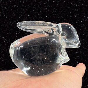 Whimsical Clear Art Glass Bunny Rabbit Figurine Small House Decor Glass Figure